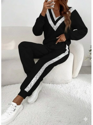 Kadın Uzun Kollu V Yakalı Pulpayetli Viskon Iki Iplik Bluz Ve Pantolon