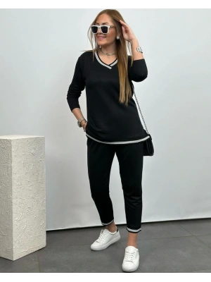 Kadın Uzun Kollu V Yakalı şerit Detay Alt Ve üst Viskon Iki Iplik Detay Ikili Takım