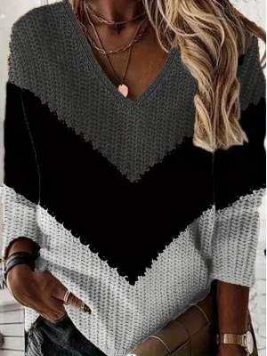 Kadın Uzun Kollu V Yakalı Triko Bluz