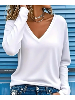 Kadın Uzun Kollu V Yakalı Viskon Iki Iplik Bluz