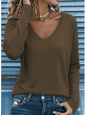Kadın Uzun Kollu V Yakalı Viskon Iki Iplik Bluz