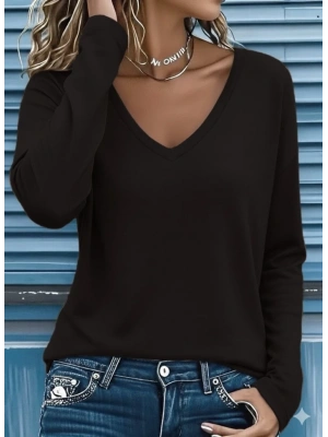 Kadın Uzun Kollu V Yakalı Viskon Iki Iplik Bluz