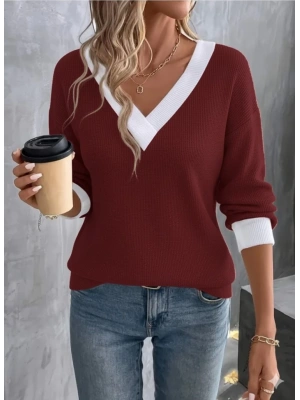 Kadın Uzun Kollu V Yakalı Waffle Bluz