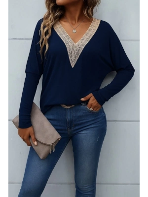 Kadın Uzun Kollu V Yakalı Yarasa Kollu Viskon Bluz