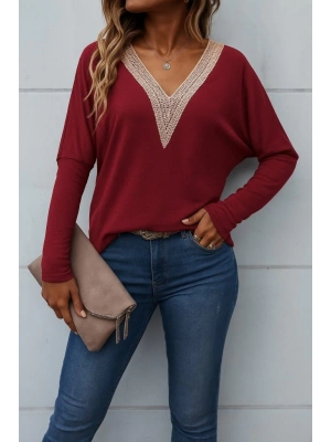 Kadın Uzun Kollu V Yakalı Yarasa Kollu Viskon Bluz