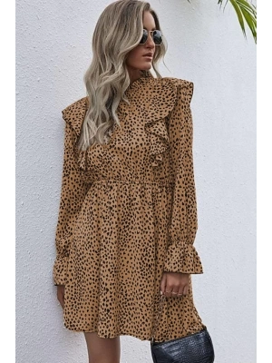 Kadın Uzun Kollu Yaka Ve Sırt Fırfır Detay Mikro Mini Boy Elbise