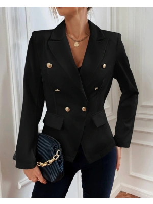 Kadın Uzun Kollu Yakalı önden Düğmeli Cep Detay Atlas Ceket