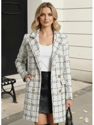 Kadın Uzun Kollu Yakalı önden Düğmeli Dokuma Ceket