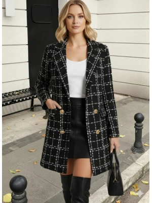 Kadın Uzun Kollu Yakalı önden Düğmeli Dokuma Ceket