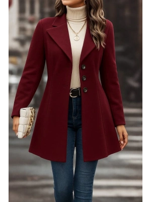 Kadın Uzun Kollu Yakalı önden Düğmeli Kısa Kaşe Kaban