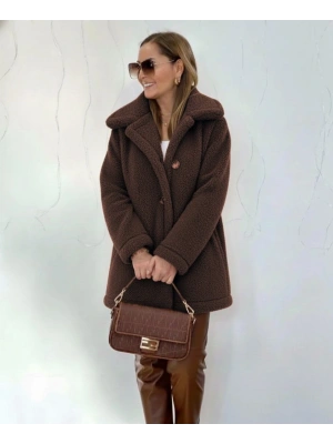 Kadın Uzun Kollu Yakalı önden Düğmeli Welsoft Kaban