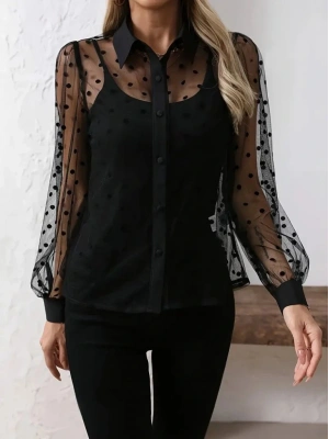 Kadın Uzun Kollu Yakalı şeffaf Tül Detaylı Ve Viskon Atlet Ikili Takım