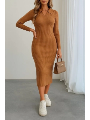 Kadın Uzun Kollu Yakalı Triko Elbise