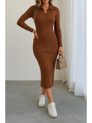 Kadın Uzun Kollu Yakalı Triko Elbise