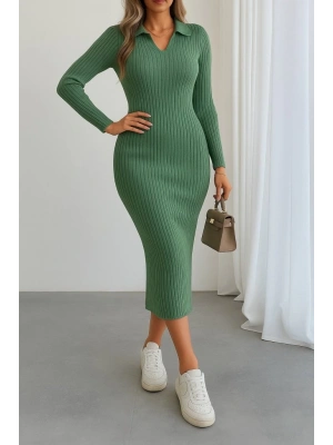 Kadın Uzun Kollu Yakalı Triko Elbise