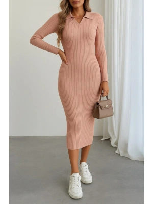 Kadın Uzun Kollu Yakalı Triko Elbise