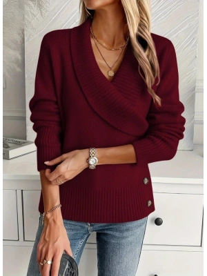 Kadın Uzun Kollu Yakalı Yandan Düğmeli Triko Bluz