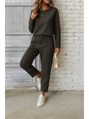 Kadın Uzun Kollu Yanları Nervurlu Viskon Iki Iplik Ve Pantolon Ikili Takım
