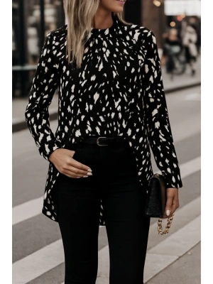 Kadın Uzun Kollu Yarı Balıkçı Yaka Desenli Dokuma Bluz