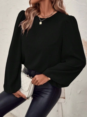 Kadın Uzun Kollu Yuvarlak Yaka Arkadan Bağcıklı Salaş Ithal Krep Bluz