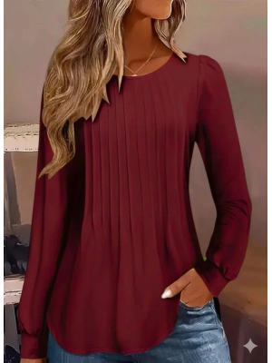 Kadın Uzun Kollu Yuvarlak Yaka Nervürlü Bluz