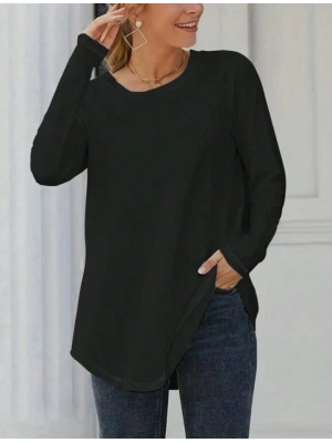 Kadın Uzun Kollu Yuvarlak Yaka Salaş Iki Iplik Bluz