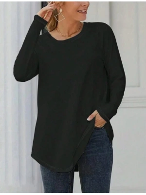 Kadın Uzun Kollu Yuvarlak Yaka Salaş Iki Iplik Bluz