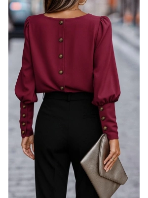 Kadın Uzun Kollu Yuvarlak Yakalı Düğmeli Ithal Krep Bluz