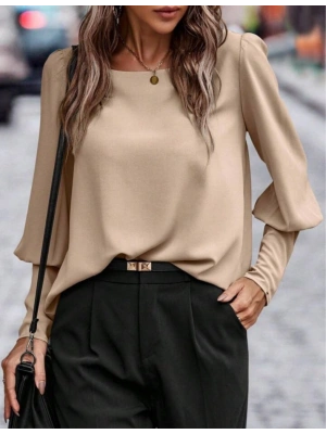 Kadın Uzun Kollu Yuvarlak Yakalı Düğmeli Ithal Krep Bluz