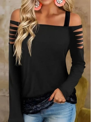 Kadın Uzun Lazer Kesik Detaylı Askılı Viskon Iki Iplik Bluz