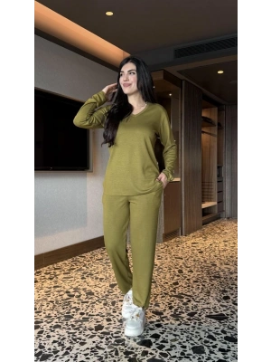 Kadın V Yaka Bluz Ve Pantolon Ikili Takım