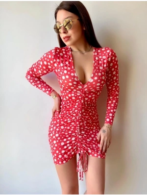 Kadın V Yaka önü Asansör Büzgü Detay Fırsat ürün Puantiyeli ini Elbise