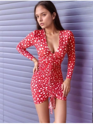 Kadın V Yaka önü Asansör Büzgü Detay Fırsat ürün Puantiyeli ini Elbise