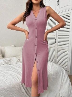 Kadın V Yakalı önden Düğmeli Kaşkorse Elbise