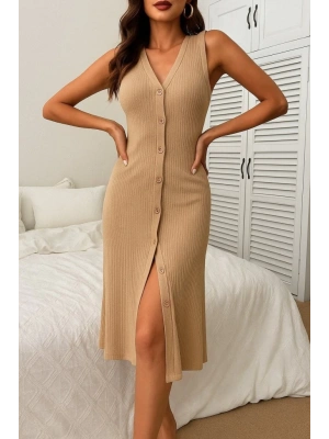 Kadın V Yakalı önden Düğmeli Kaşkorse Elbise