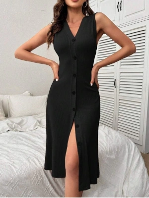 Kadın V Yakalı önden Düğmeli Kaşkorse Elbise