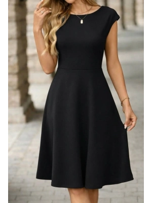 Kadın Yarım Ay Kollu Yakası Acık Kemersiz Midi Ithal Krep Elbise