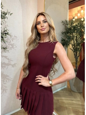 Kadın Yılbaşı özel Bisiklet Yaka Kolsuz Eteği Pileli Mini Elbise