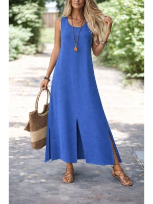 Kadın Yırtmaç Detay Kolsuz axi Boy Elbise