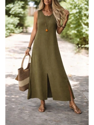 Kadın Yırtmaç Detay Kolsuz axi Boy Elbise