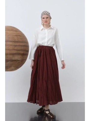 Kadın Yüksek Bel Arkadan Fermuarlı Kırışık Geniş Kesimli Vural Etek