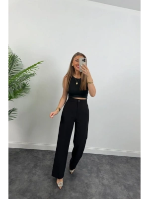 Kadın Yüksek Bel Atlas Kumaş Palazzo Pantolon