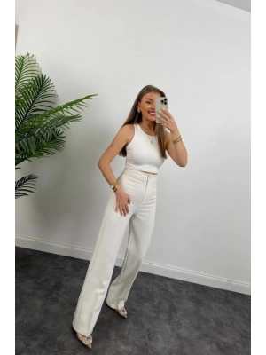 Kadın Yüksek Bel Atlas Kumaş Palazzo Pantolon