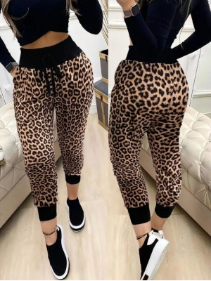 Kadın Yüksek Bel Bağcıklı Desenli Iki Iplik Pantolon