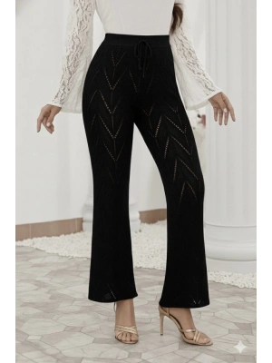 Kadın Yüksek Bel Bağcıklı Desenli Trikopantolon