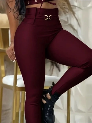 Kadın Yüksek Bel Belden Toka Detaylı Dalgıç Tayt