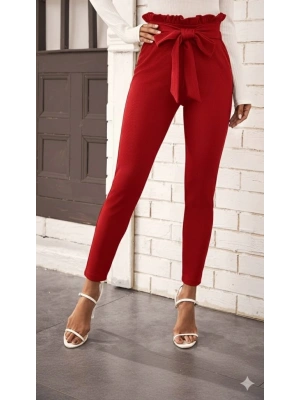 Kadın Yüksek Bel Beli Fırfırlı önden Bağlamalı Ithal Krep Pantolon