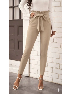 Kadın Yüksek Bel Beli Fırfırlı önden Bağlamalı Ithal Krep Pantolon