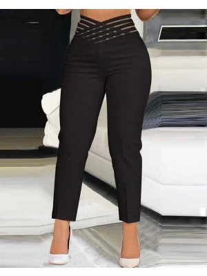 Kadın Yüksek Bel çapraz şerit Detaylı Ithal Krep Pantolon