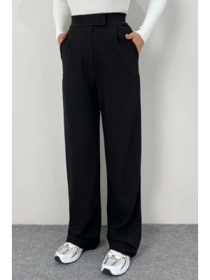 Kadın Yüksek Bel Cepli Cırt Kapama Janjan Krep Pantolon